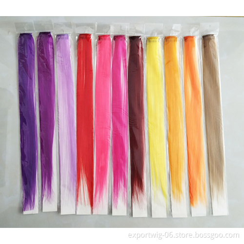 Party Highlights Clip in Colored Hair Extensions Colorful Hair Extensions 20 inches Straight Synthetic Hairpieces For party